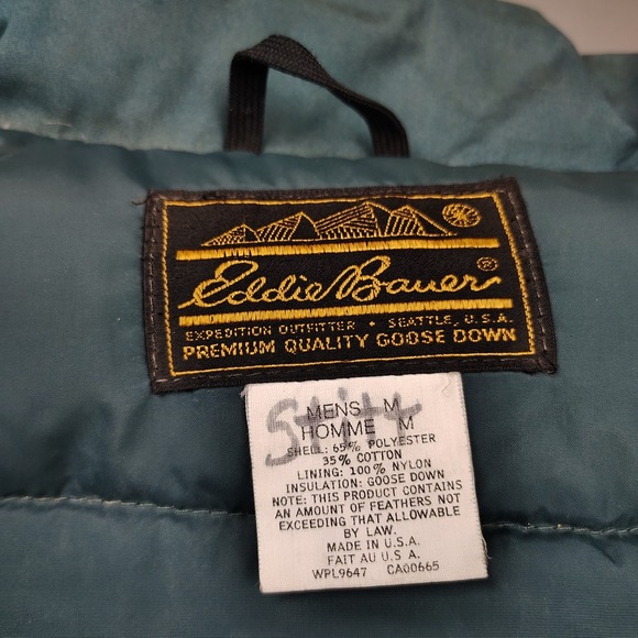 Vintage Eddie Bauer Goose Down Parka Mens Medium Forest Green Hooded Coat USA - Picture 12 of 14